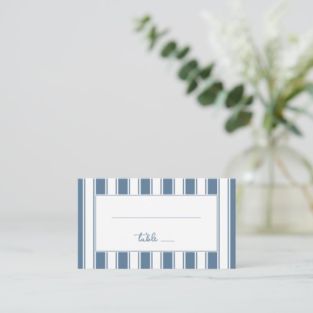 ** Nautical Blue Stripes Elegant Place Card (Standing Front)