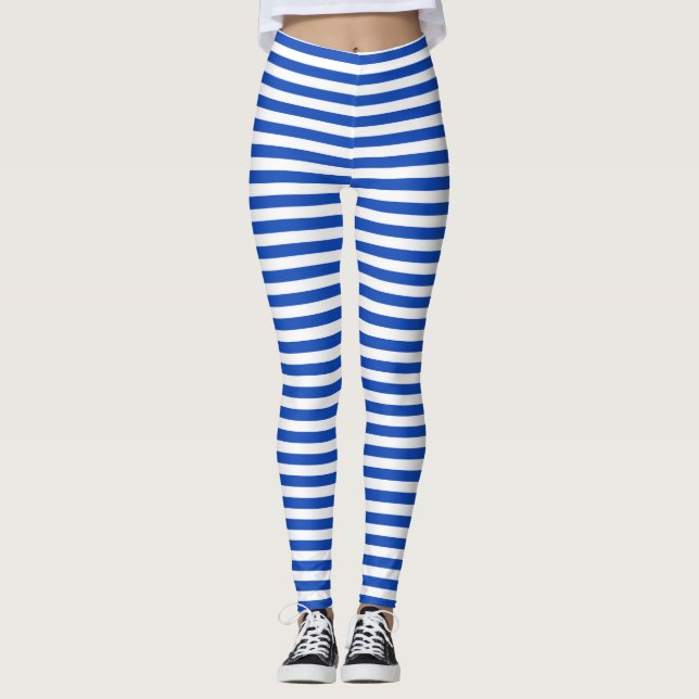 Nautical Blue Stripes Leggings (Front)