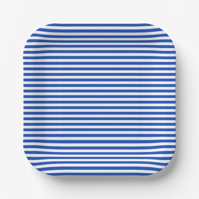 Nautical Blue Stripes Paper Plate (Front)