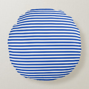 Nautical Blue Stripes Round Cushion