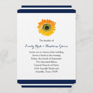 Nautical Blue Stripes Sunflower Wedding Invitation