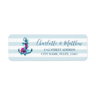 Nautical Blue Stripes Watercolor Anchor Wedding