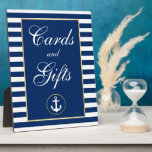 Nautical Blue Stripes Wedding Cards Gifts Plaque<br><div class="desc">Nautical Blue Stripes Gold Wedding Cards Gifts Table Plaque</div>