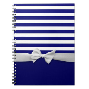 Nautical blue stripes & white ribbon bow graphic notebook