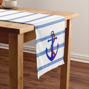Nautical Blue Stripes with Anchor Table Runner