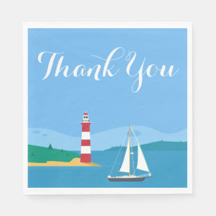 Nautical Blue Thank You Sailboat & Lighthouse Napkin