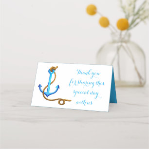 Nautical Blue Turquoise Anchor Wedding Party Place Card