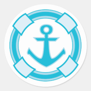 Nautical Blue Turquoise Ship Anchor Wedding Classic Round Sticker