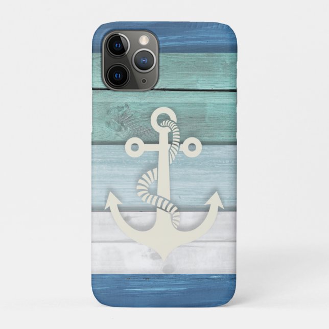 Nautical Blue Turquoise White Wood Anchor Case-Mate iPhone Case (Back)