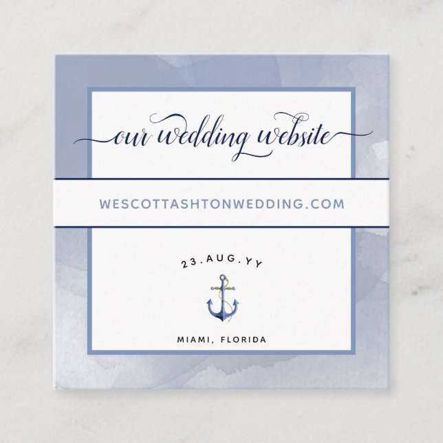#Nautical Blue Watercolor Event Wedding Website Enclosure Card (Front)