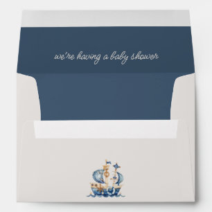 Nautical Blue Watercolor Ship Baby Shower Envelope