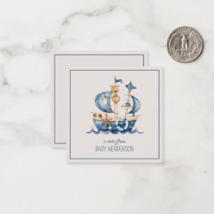 Nautical Blue Watercolor Ship Personalized Card