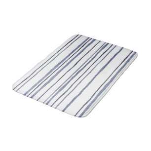 Nautical Blue Watercolor Striped Bath Mat