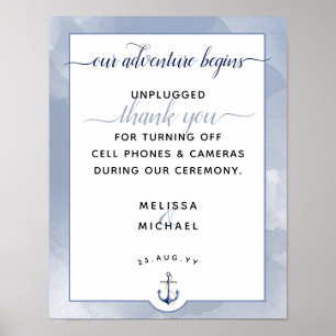 #Nautical Blue Watercolor #Unplugged Wedding Sign