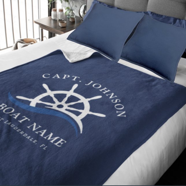 Nautical Blue Wave Navy Captain Ship Helm Boat Fleece Blanket (Nautical Blue Wave Navy Captain Ship Helm Boat Fleece Blanket)