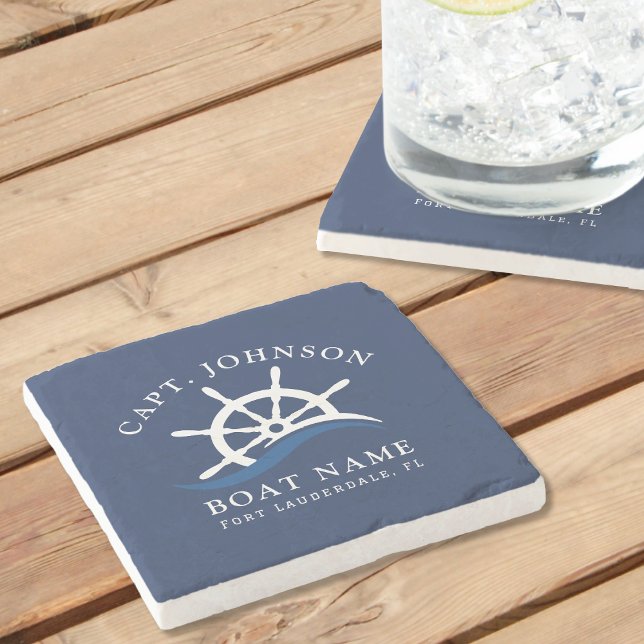 Nautical Blue Wave Navy Captain Ship Helm Boat Stone Coaster (Nautical Blue Wave Navy Captain Ship Helm Boat Stone Coaster)