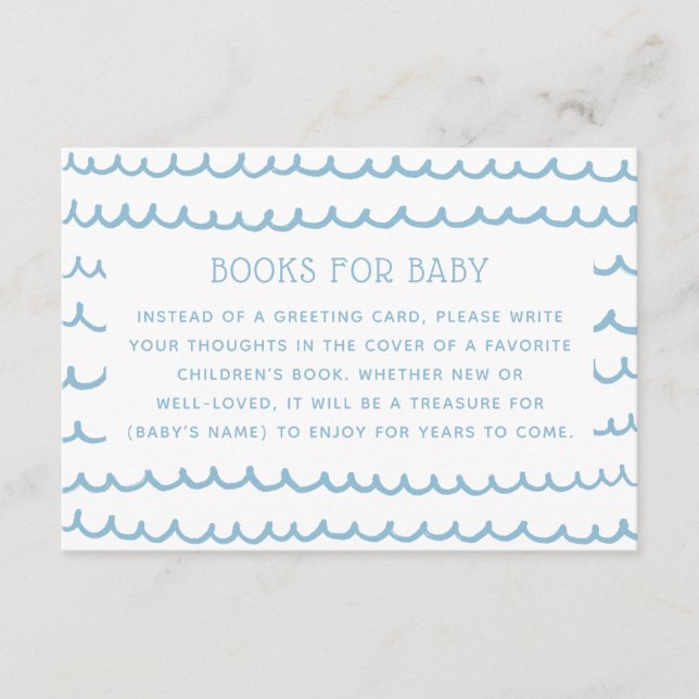 Nautical Blue Waves | Books for Baby Boy Shower Enclosure Card (Front)