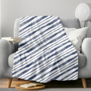Nautical Blue Waves Lines Beach House Lakeside Fleece Blanket