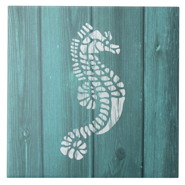 Nautical Blue Weatherboard Seahorse Design Tile (Front)