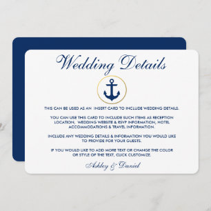 Nautical Blue Wedding Details Insert Invitation