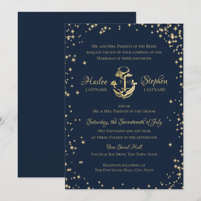 Nautical Blue Wedding Invitation (Front/Back)