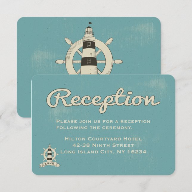 Nautical Blue Wedding Reception Lighthouse Invitation (Front/Back)