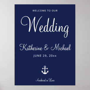 Nautical Blue Wedding Welcome Sign And Anchor