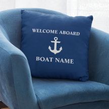 Nautical Blue Welcome Aboard Boat Name Navy Blue