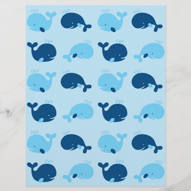 Nautical Blue Whale Baby Scrapbook Paper (Front)