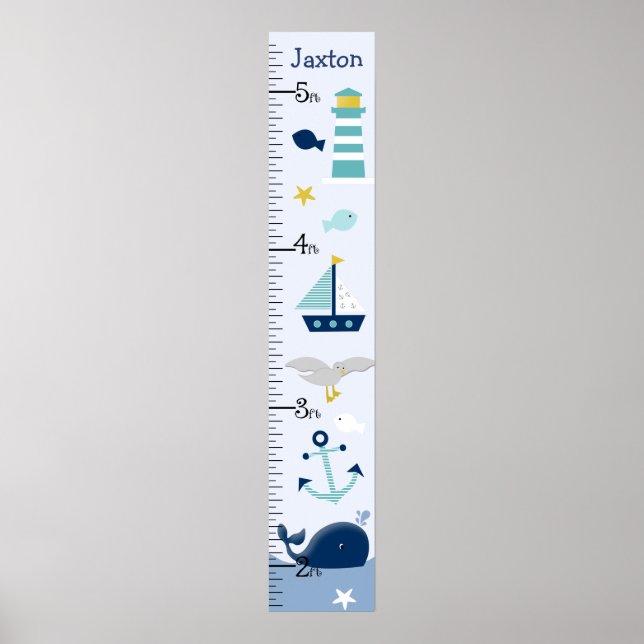 Nautical Blue Whale Sailboat Fish Growth Chart (Front)