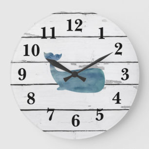 Nautical Blue Whale Shiplap Rustic Decor Large Clock