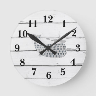 Nautical Blue Whale Shiplap Rustic Decor Square Wa Round Clock