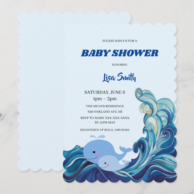 Nautical Blue whales Baby Shower Invitation (Front/Back)