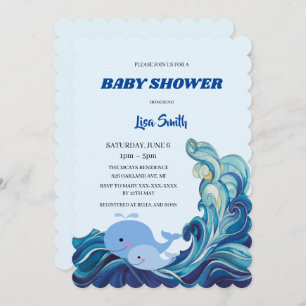Nautical Blue whales Baby Shower Invitation