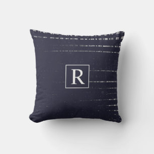 Nautical Blue White Abstract Monograms Rustic Cushion