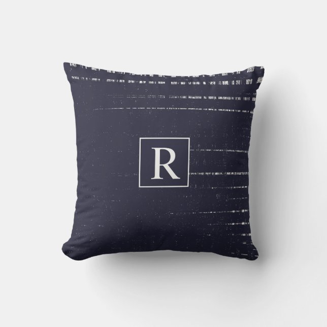Nautical Blue White Abstract Monograms Rustic Cushion (Front)