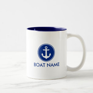Nautical Blue White Anchor Boat Name Mug WB