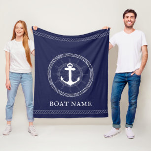 Nautical blue white Anchor Custom Fleece Blanket