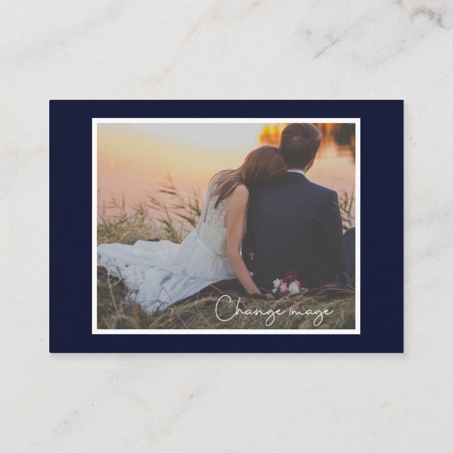Nautical Blue White Anchor Wedding Photo RSVP Enclosure Card (Back)