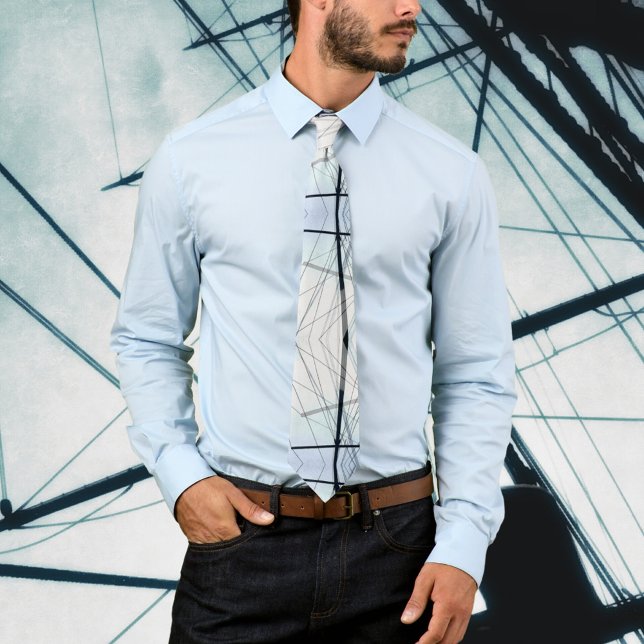 Nautical Blue White and Black Line Abstract Tie (Creator Uploaded)