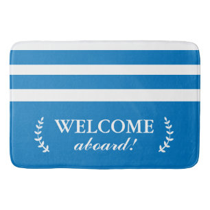 Nautical Blue & White Bath Mat Welcome Aboard