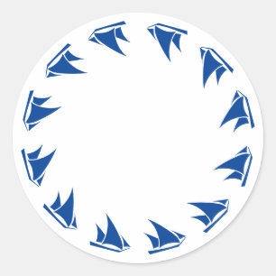 Nautical blue white boats border frame blank classic round sticker