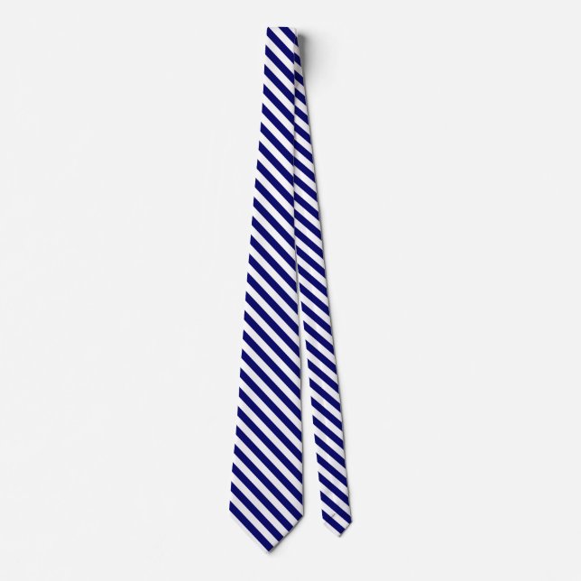 Nautical Blue White Diagonal Stripes Necktie (Front)