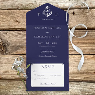 Nautical Blue & White Modern No Dinner All In One Invitation