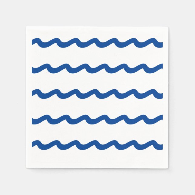 Nautical blue white sea waves pattern party paper napkin (Front)