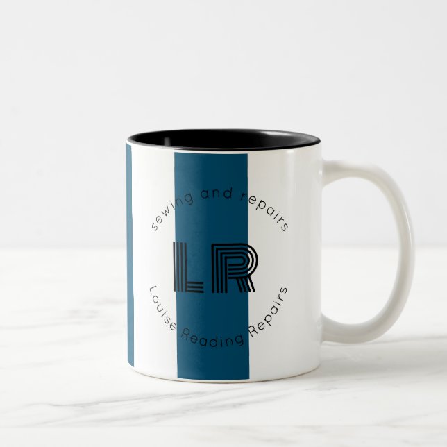 nautical blue white stripe background Two-Tone coffee mug (Right)