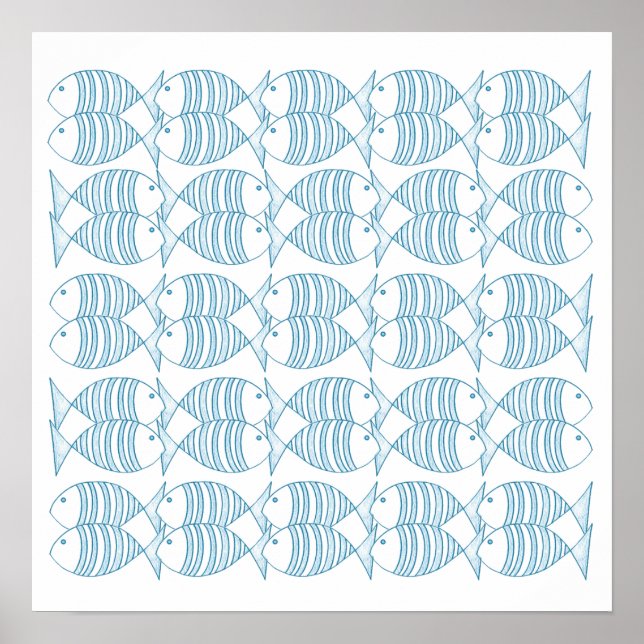 Nautical Blue White Stripe Fish  Poster (Front)