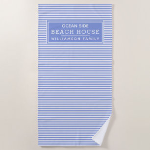 Nautical Blue & White Striped Beach House Beach Towel