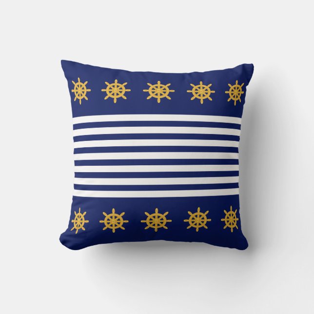 Nautical Blue & White Stripes on Navy Blue Cushion (Front)