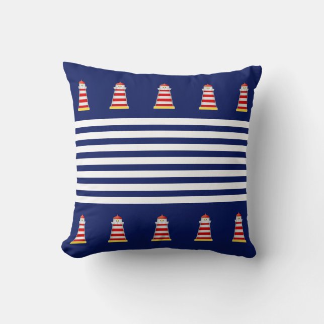 Nautical Blue & White Stripes on Navy Blue Throw P Cushion (Front)